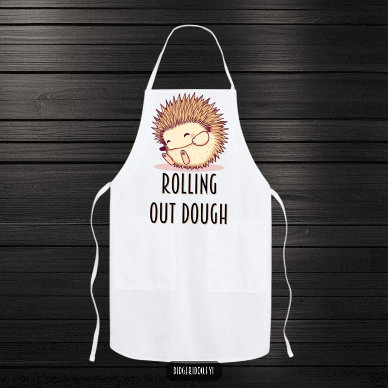 Funny Echidna Apron: a happy echidna rolls playfully like a spiky ball, ideal for kitchen fun with unique Australian humor.