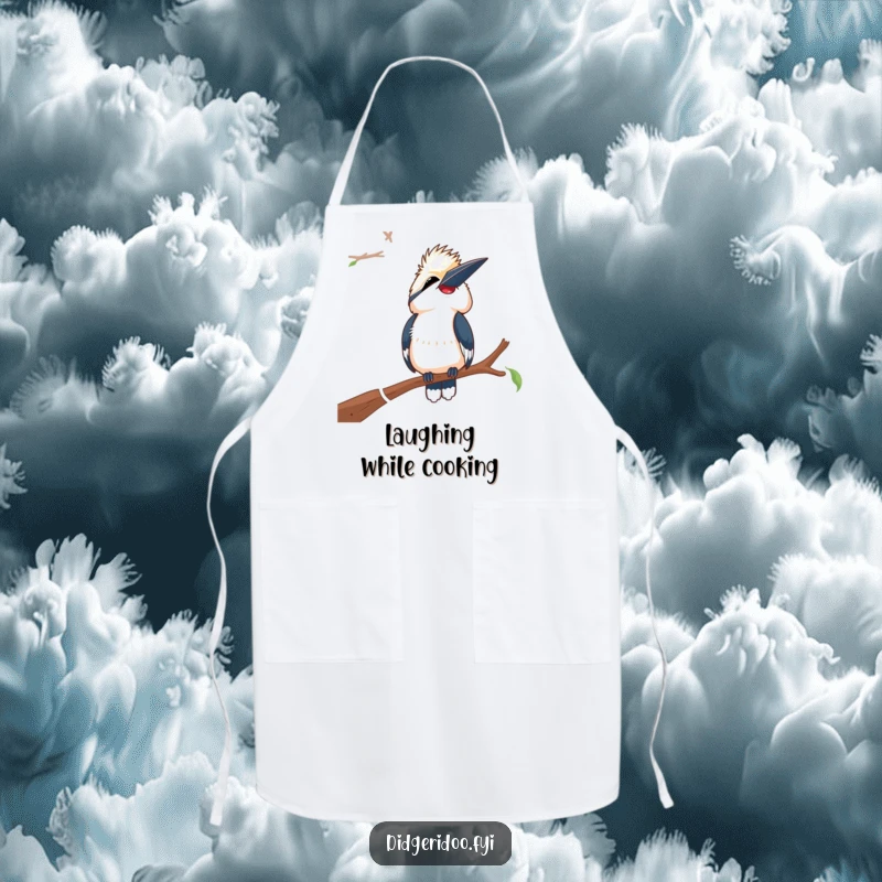 Funny Laughing Kookaburra Apron: A kookaburra laughs heartily on a branch, adding humorous Aussie vibes to your cooking attire.