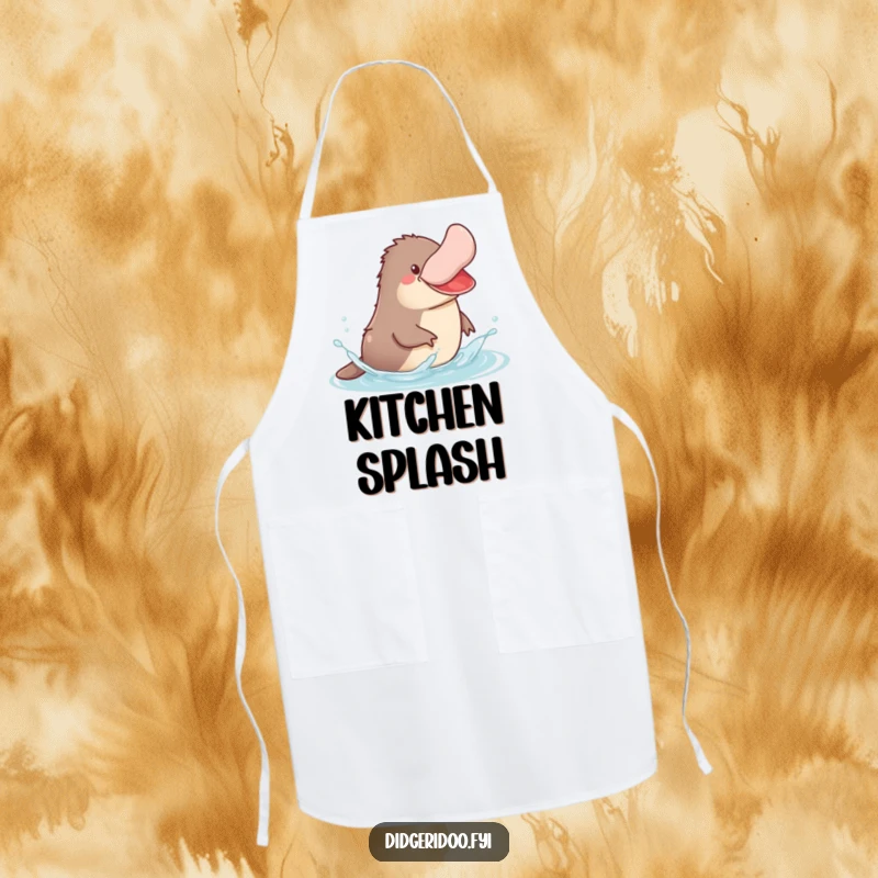 Funny Platypus Apron showing a jovial platypus splashing in stylized water, ideal for a playful cook.