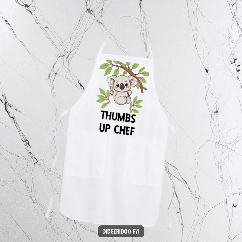 Funny Koala Thumbs Up Apron: A blushing koala gives a thumbs up from a branch, bringing cute and funny vibes to cooking.