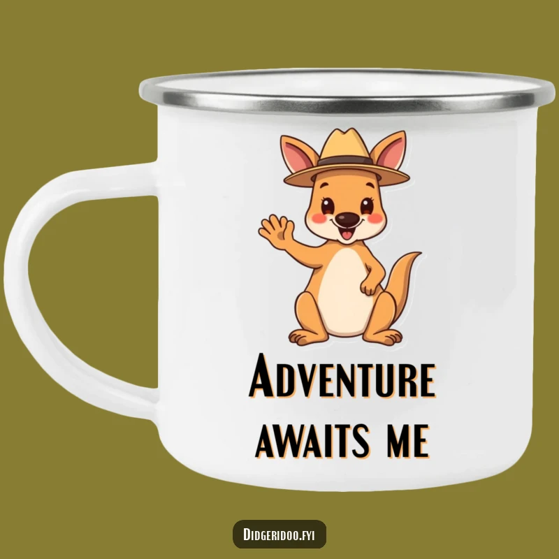 Funny Kangaroo Camping Mug: Happy Waving Aussie, Outdoor Adventure Gift
