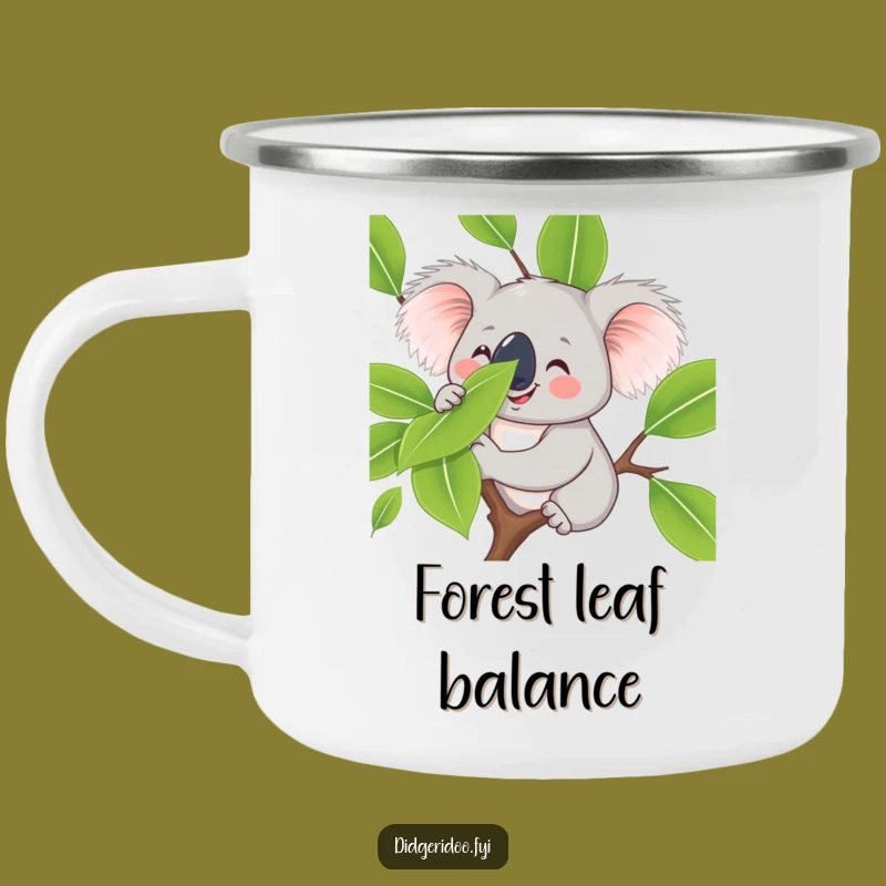 Funny Koala Leaf Balance Camping Mug - Smiling Critter Enamel Cup for Nature