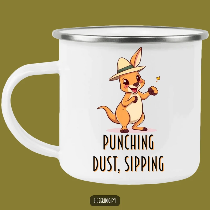 Funny Boxing Kangaroo Camping Mug: Akubra Enamel Cup, Humorous Gift