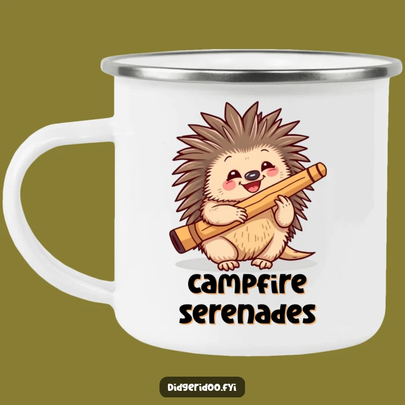 Funny Echidna Didgeridoo Camping Mug - Playful Enamel Cup for Outdoor Tunes