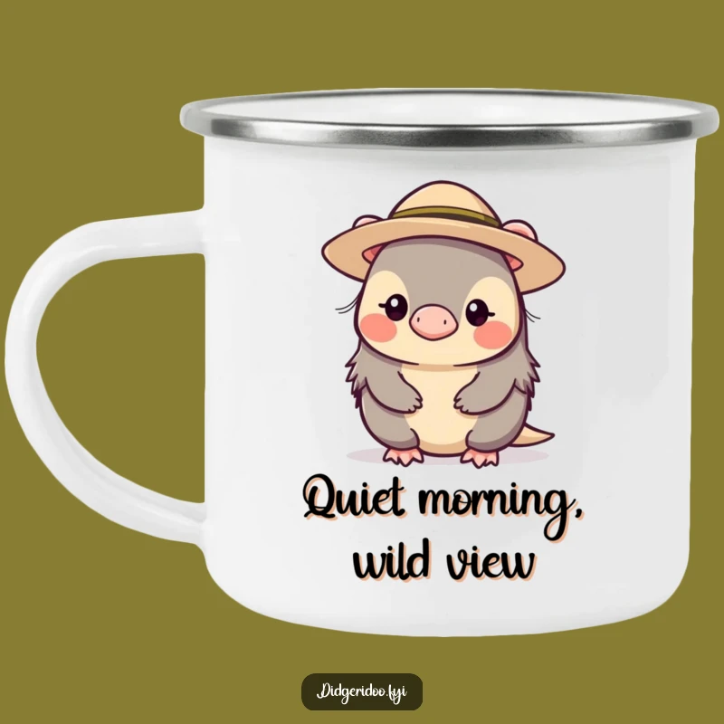 Funny Platypus Hat Camping Mug: Shy Outdoorsy Character for Gentle Adventures