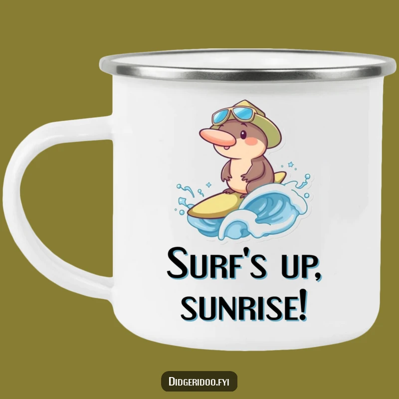 Funny Platypus Surfer Camping Mug: Adventure Fuel, Hilarious Aussie Vibe, Perfect Funny Gift!