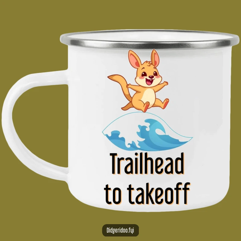 Funny Wallaby Enamel Camping Mug: Cheerful Leaper, Perfect Outdoor Funny Gift