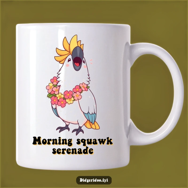 Funny Cockatoo Lei Mug: A Joyful Singer's Tropical Paradise Gift Idea