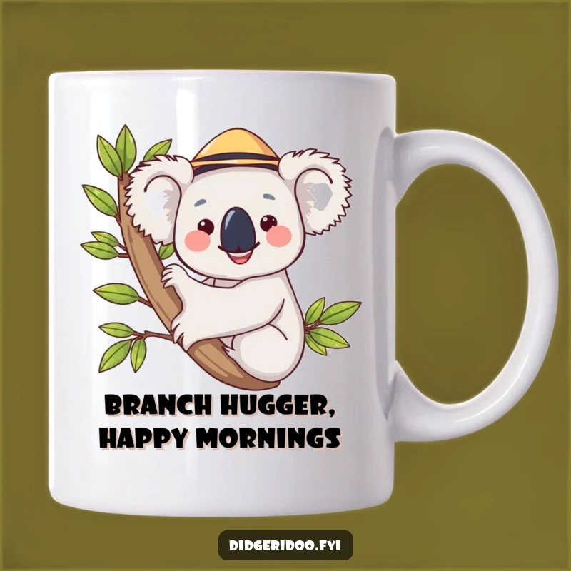Funny Happy Koala Hugging Eucalyptus Branch Mug, Perfect Humorous Gift!