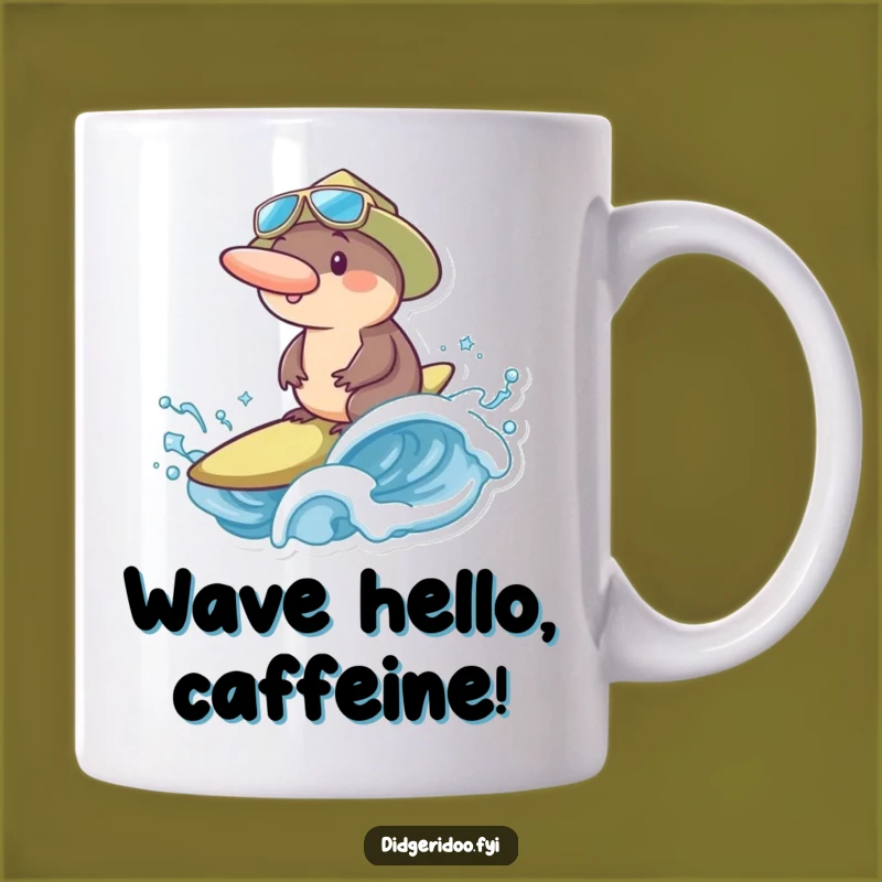 Funny Platypus Surfer Mug: Hilarious Wave Riding Character, Perfect Funny Gift for Aussies!
