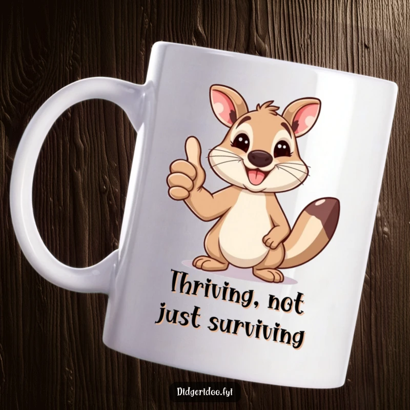 Funny Wallaby Mug: A happy wallaby is giving a big thumbs up, radiating pure joy and infectious optimism.