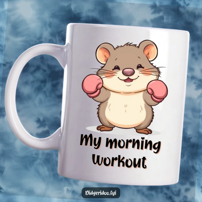 Funny wombat boxer mug with cartoon boxing gloves dodging expertly, a humorous and quirky gift for animal lovers.