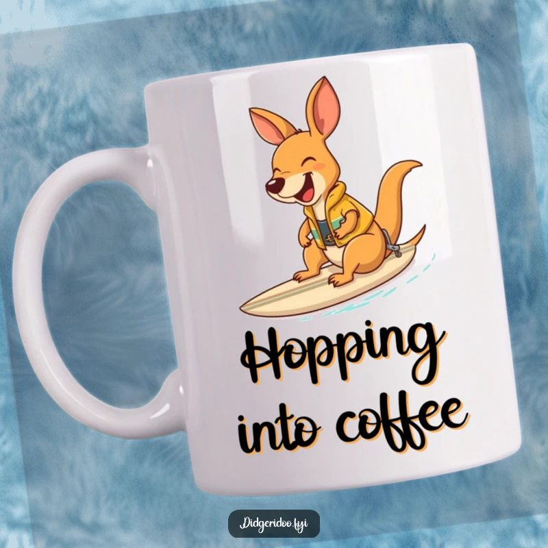 Funny laughing kangaroo wearing a surf vest expertly riding a small surfboard, a hilarious beach adventure.