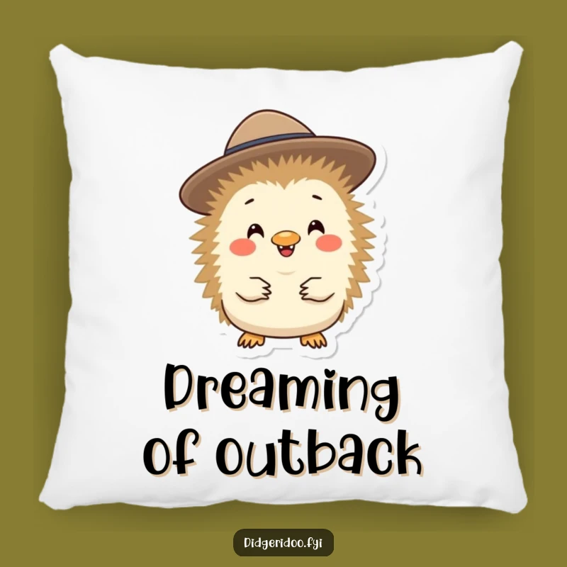 Funny Echidna Akubra Hat Pillow: Cheerful Aussie Character Comfort Gift