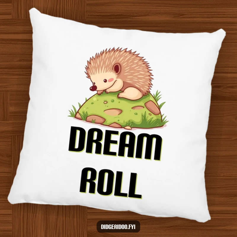 Funny echidna playfully rolling down a hill, a soft and hilarious animal throw pillow.