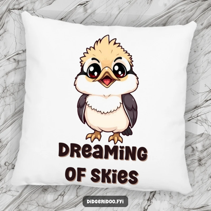 Funny Pillow: A grinning kookaburra with wide eyes looks up, a soft and humorous accent for any couch.