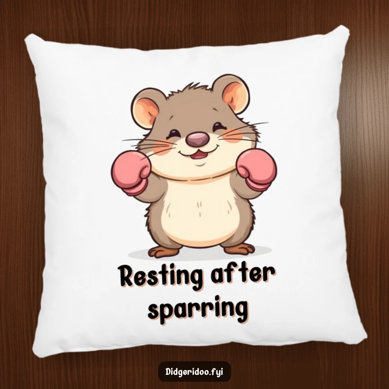 Funny wombat boxer pillow with a cartoon wombat in boxing gloves skillfully dodging, a soft and humorous decorative gift.