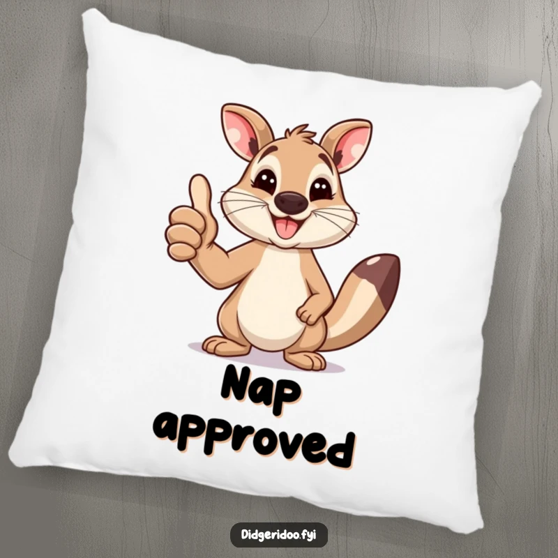 Funny Wallaby Pillow: A happy wallaby gives a big thumbs up with a smile, offering comfort and a cheerful vibe.