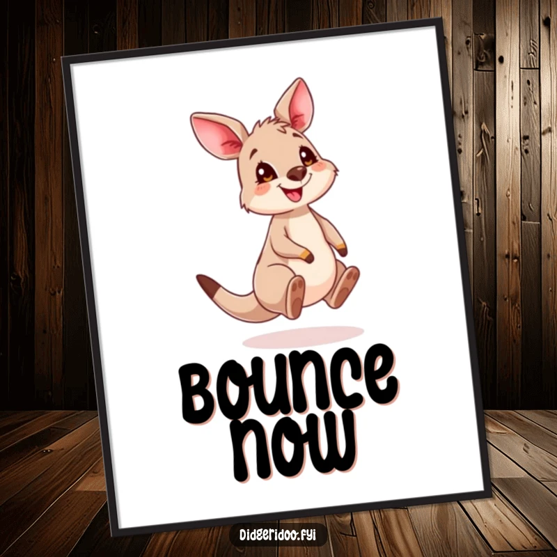 Funny Kangaroo Cub Digital Art Print of a cute, grinning joey captured mid-bounce, bursting with playful energy.