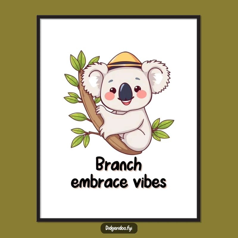 Funny Koala Hugging Eucalyptus Branch Digital Art, Instant Download Gift