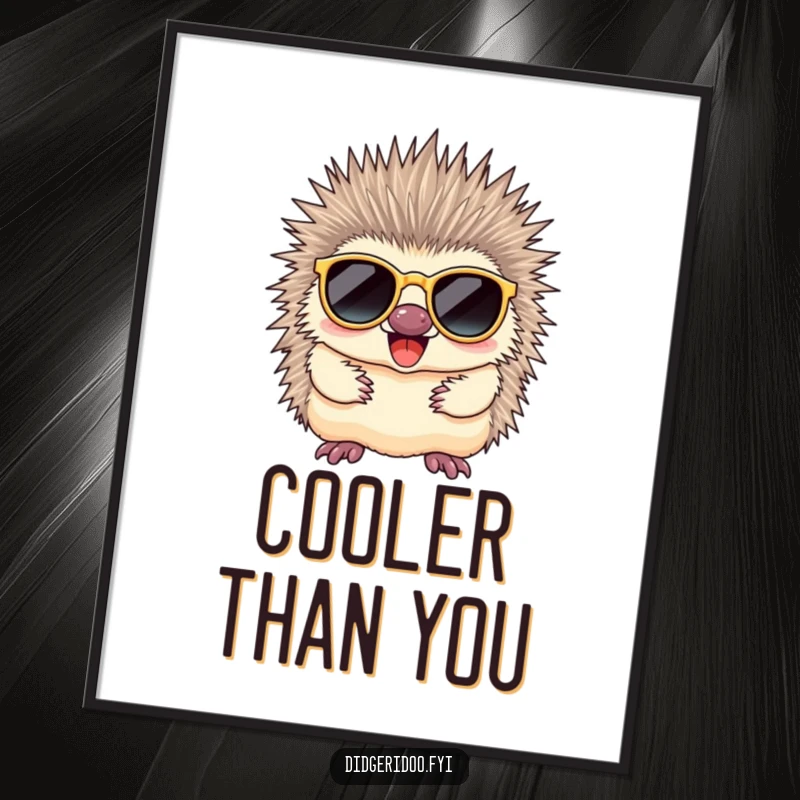 Funny echidna wearing cool sunglasses, humorously posing for a digital art print, ready to be downloaded and displayed.