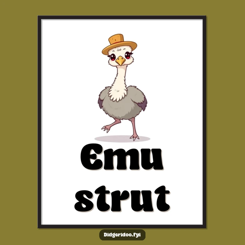 Funny Emu Cork Hat Digital Art - Instant Aussie Pride Download, Perfect Gift