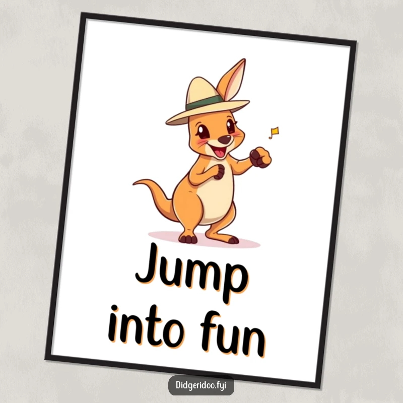 Funny digital art print of a delighted kangaroo wearing an Akubra hat, playfully boxing, ready for instant download.