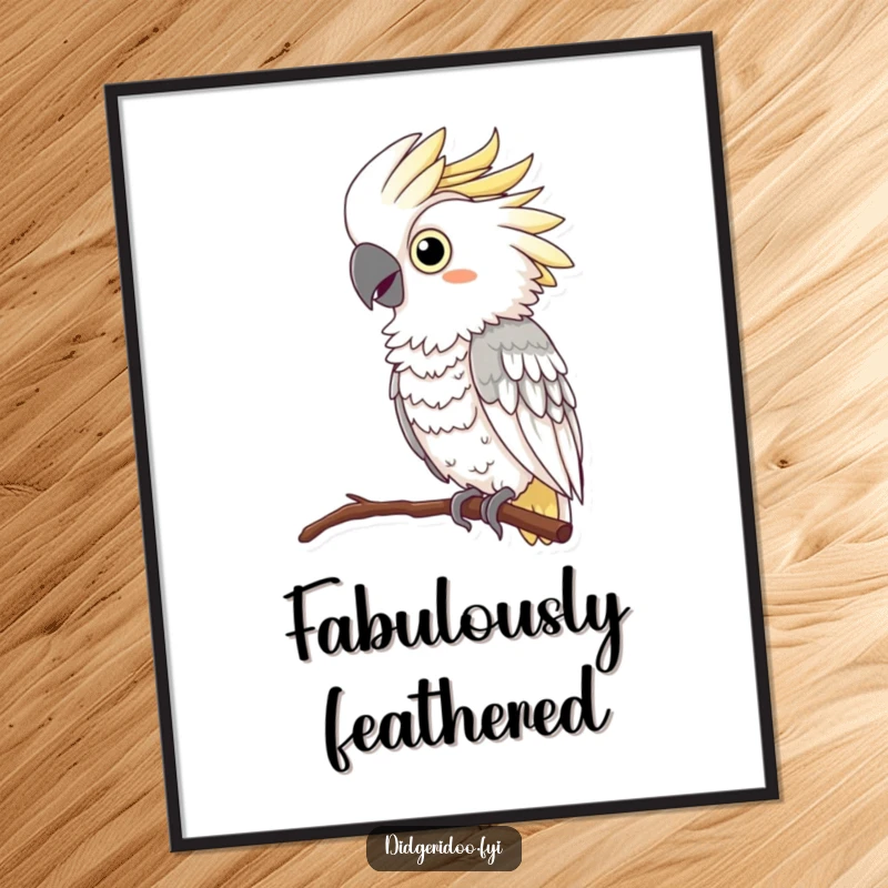 Funny Cockatoo Digital Art: A curious cockatoo donning a luxurious feather boa perches and squawks, creating a vibrant and humorous image.