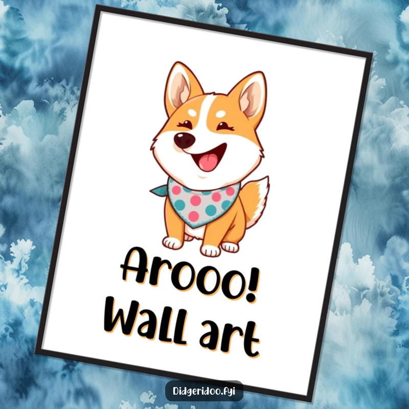 Funny dingo howling digital art print of a proud cartoon dingo wearing a bandana, offering instant humorous decor.