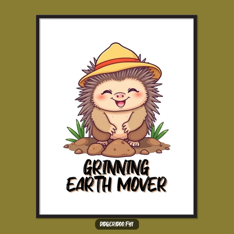 Funny Echidna Digging Digital Art Print - Instant Sunshine, Cheerful Decor, Perfect Funny Gift!