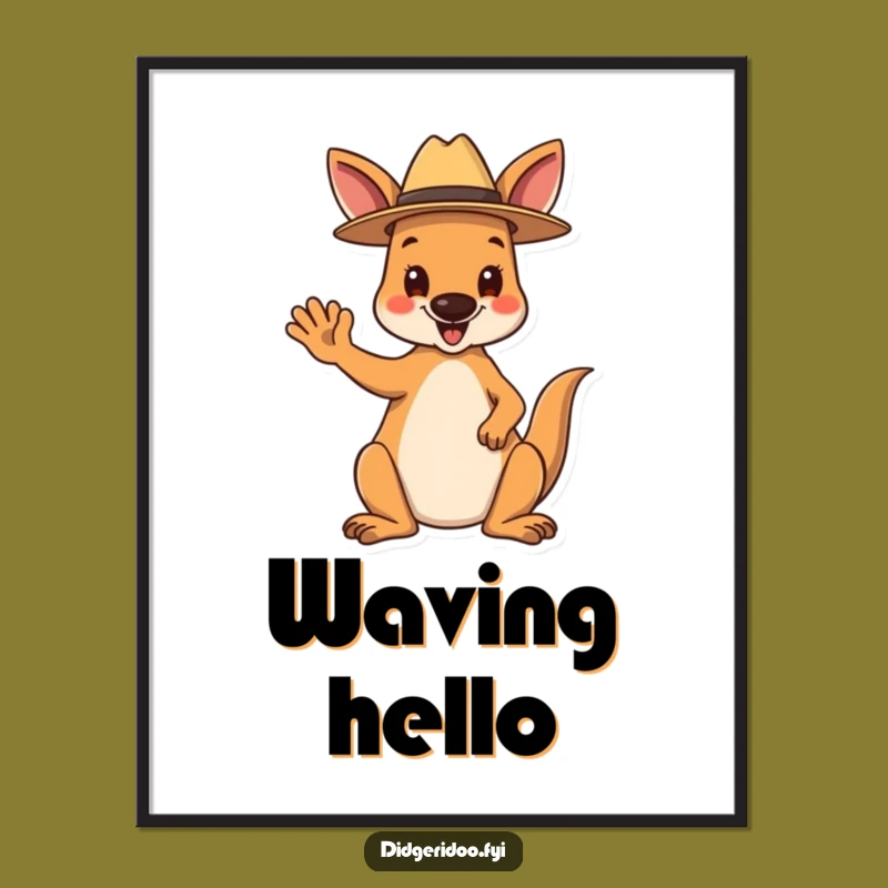 Funny Kangaroo Digital Art: Happy Waving Aussie, Instant Outback Decor Gift