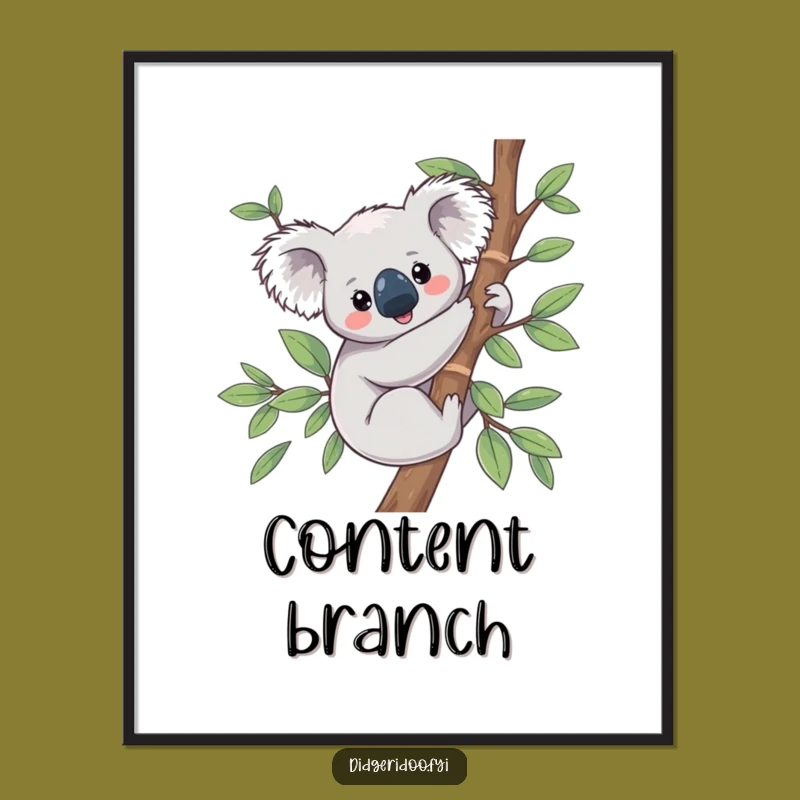 Funny Koala Eucalyptus Digital Art Print: Content Critter Instant Download Gift