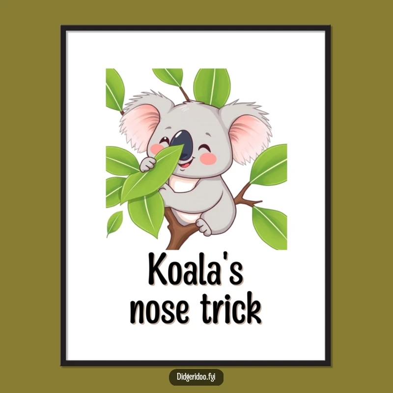 Funny Koala Leaf Balance Digital Print - Smiling Critter Art for Instant Calm