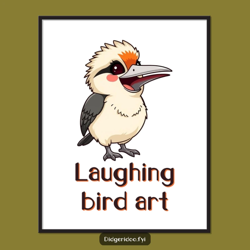 Funny Kookaburra Laugh Digital Art: Startled Bird Print, Hilarious Wall Decor Gift