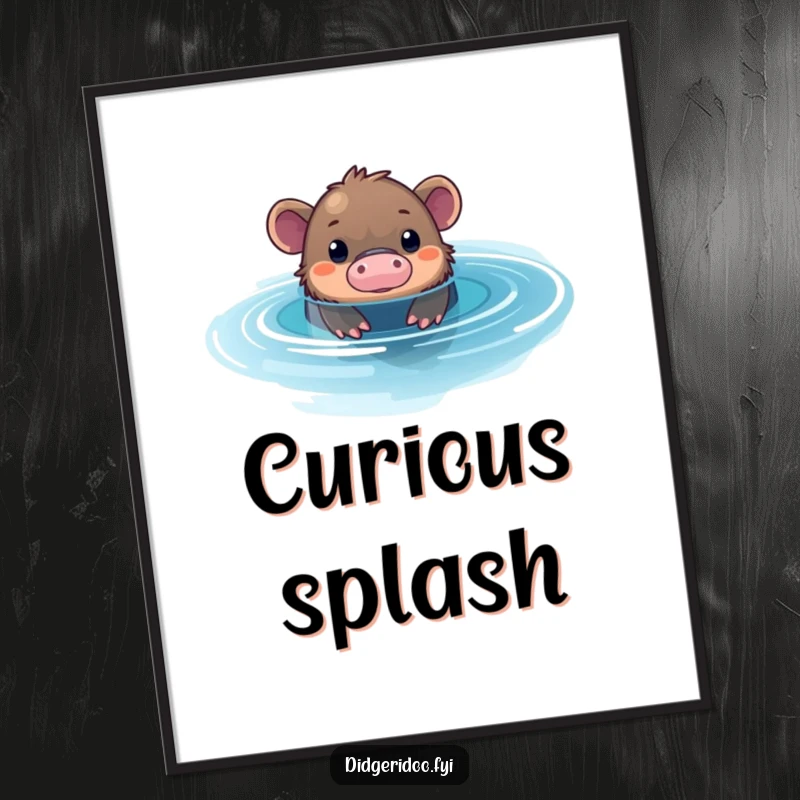 Funny Platypus Pool Digital Art Print: A curious platypus peeks from a shimmering blue pool, creating intriguing and funny wall art.