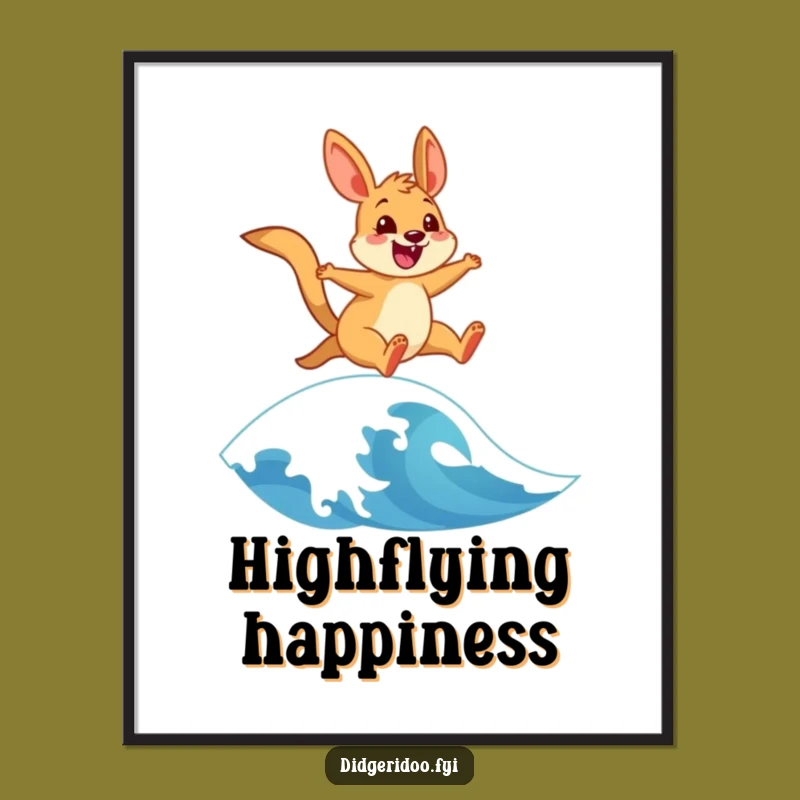 Funny Wallaby Digital Art: Cheerful Wave Leaper, Instant Downloadable Funny Gift