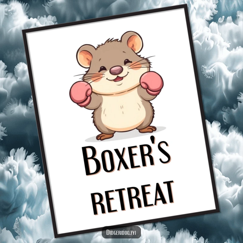 Funny wombat boxer digital art print of a cartoon wombat with boxing gloves dodging, offering instant humorous decor.