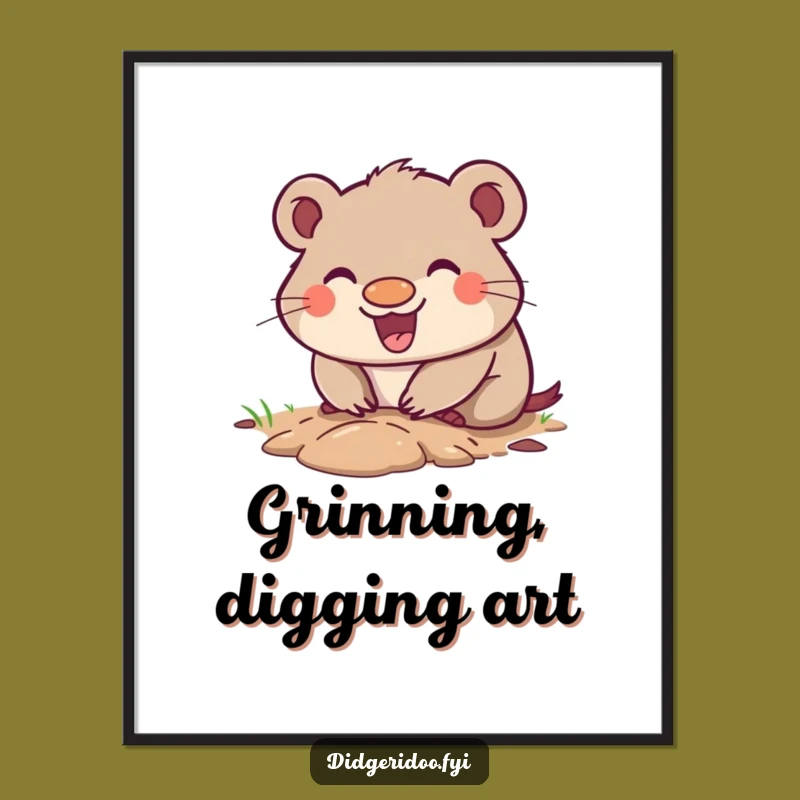 Funny Wombat Digging Digital Art: Bring Hilarious Outback Enthusiasm to Your Space