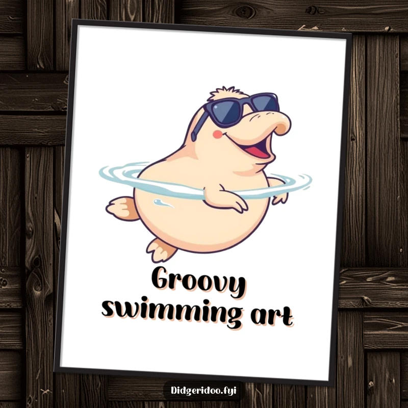 Funny Platypus Digital Art Print wearing sunglasses, doing a happy synchronized swim, a cool and humorous piece of aquatic-themed decor.