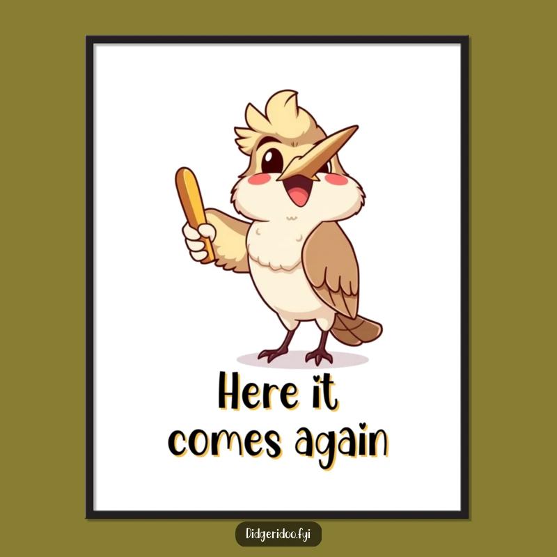 Funny Kookaburra Boomerang Digital Art: Delighted Aussie Character Print