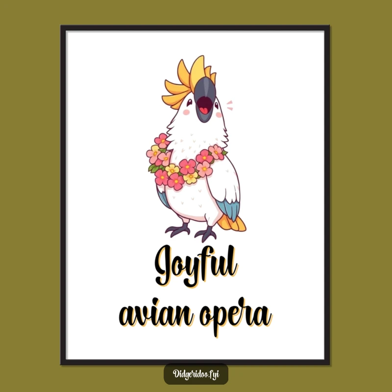 Funny Cockatoo Lei Digital Art Print: Instant Tropical Joy with this Singing Bird