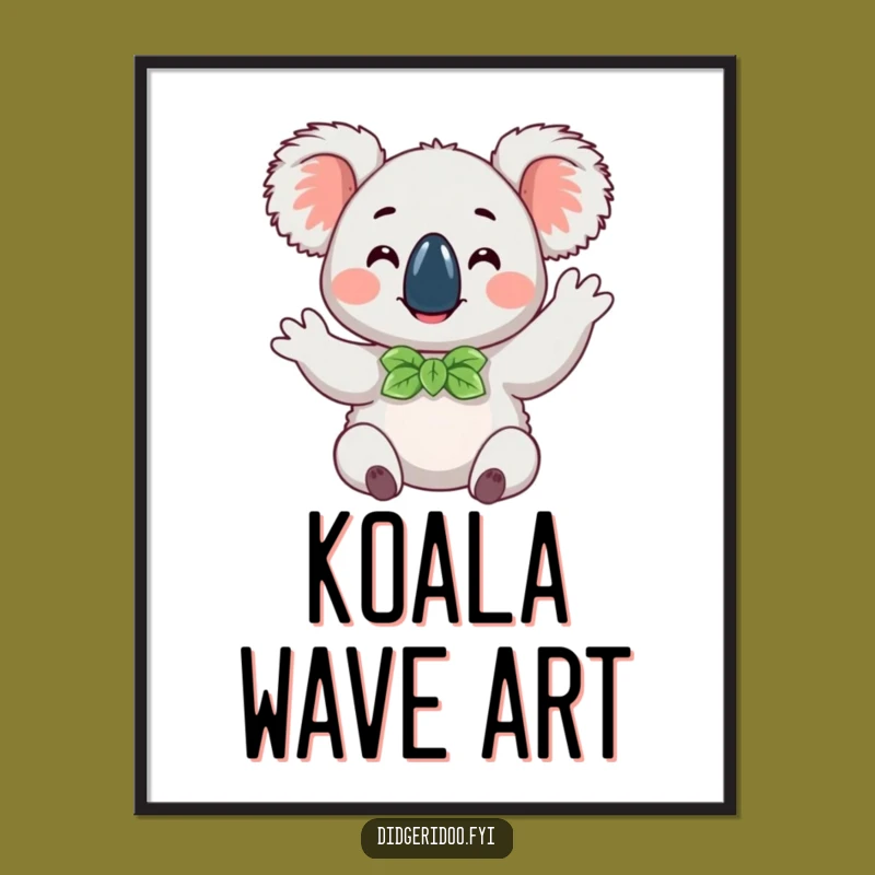 Funny Koala Wave Digital Art: Eucalyptus Bow Tie Print, Hilarious Wall Decor Gift
