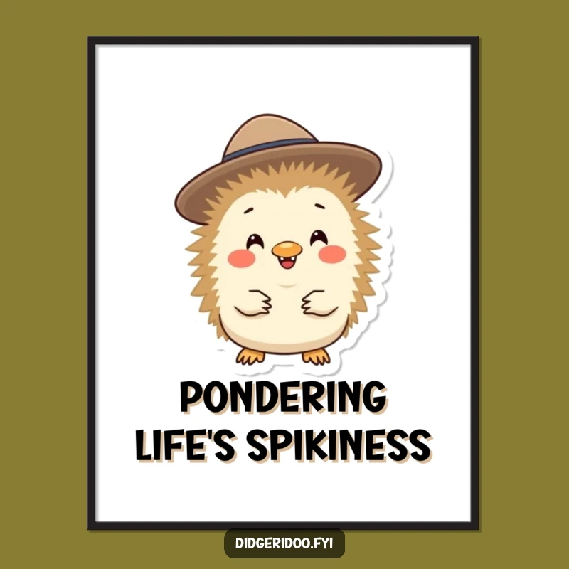 Funny Echidna Akubra Hat Digital Art: Cheerful Aussie Character Print Gift