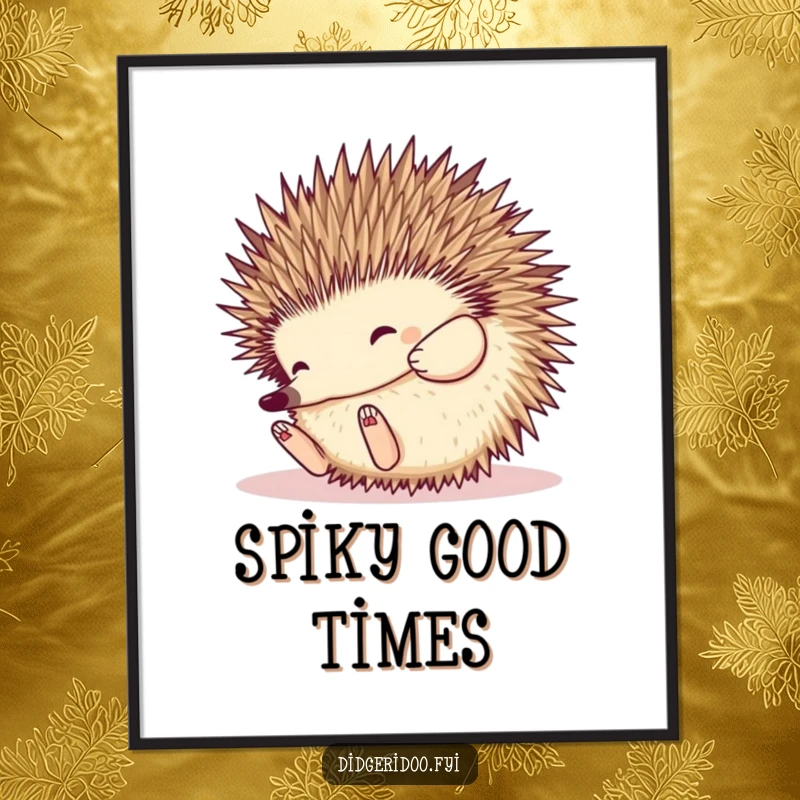 Funny Echidna Digital Art Print: a happy echidna rolls playfully like a spiky ball, bringing unique Australian charm and humor.