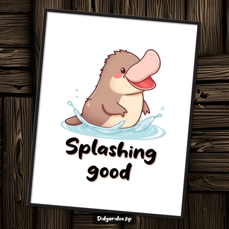 Funny Platypus Digital Art Print of a jovial platypus joyfully splashing in stylized water, full of fun.