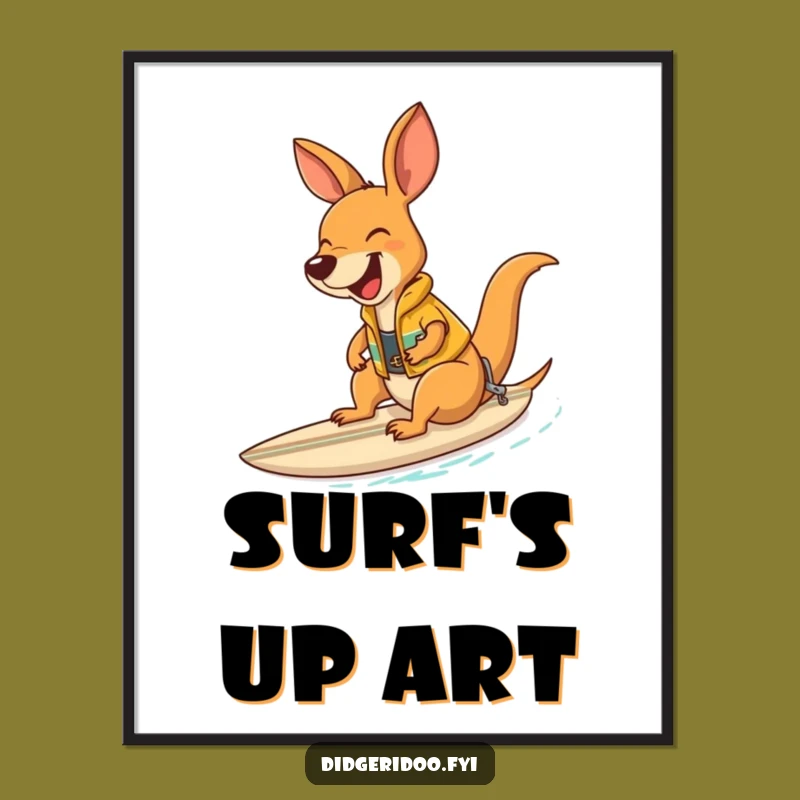 Funny Kangaroo Surfer Digital Art: Laughing Vest Rider Printable Gift