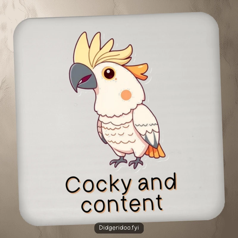 Funny cockatoo coasters featuring a proud bird with a bright, puffed-out crest, adding a touch of avian elegance to any surface.