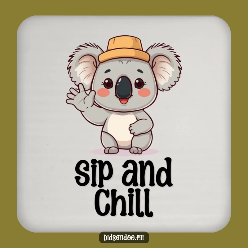 Funny Koala Cork Hat Coaster: Cheerful Aussie Wave Drink Protector, Gift