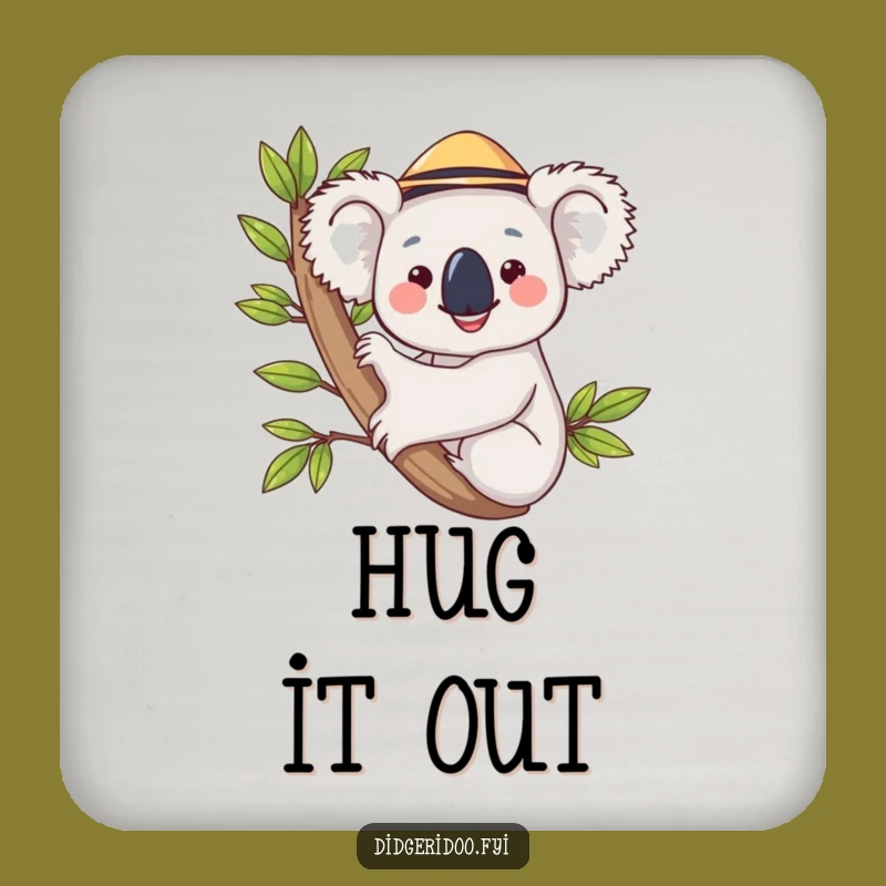 Funny Koala Hugging Eucalyptus Coaster Set, Protect Surfaces Humorously