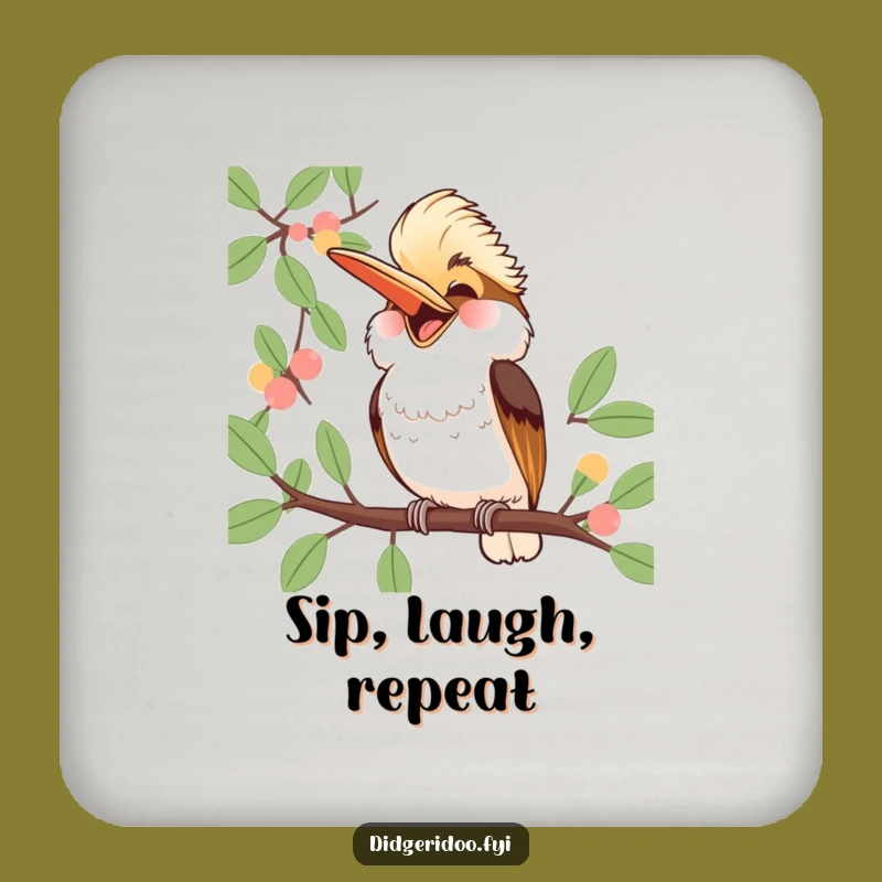 Funny Kookaburra Laughing Coaster: Jubilant Aussie Bird Protector, Humorous Gift